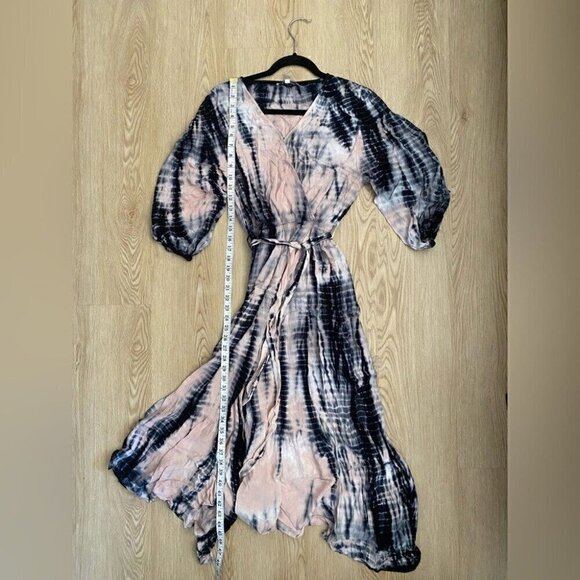 YFB Tie-Dye Faux Wrap Maxi Dress Dark Cottagecore Boho Chic Flowy Fall Small - Picture 9 of 11